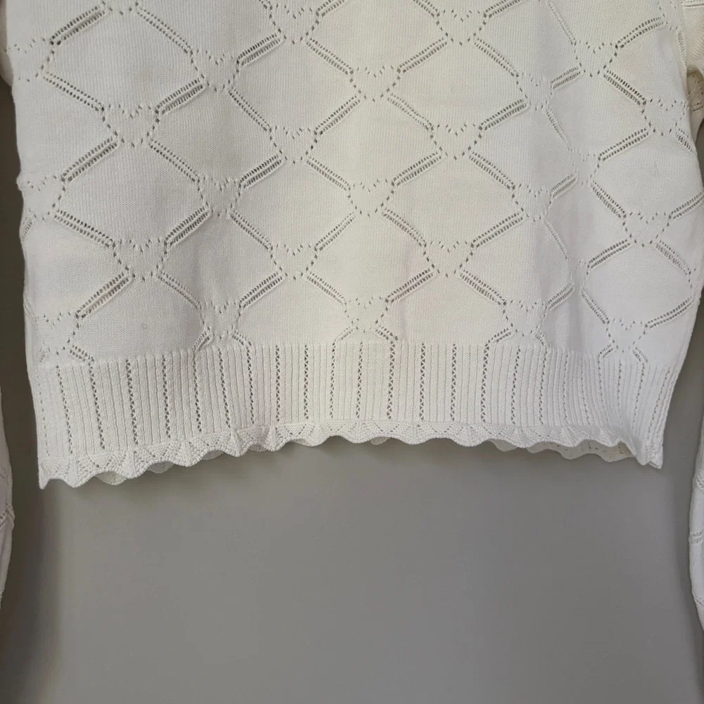 NWT LoveShackFancy Petra Knit Heart Argyle Cardigan Parchment Cream Ivory | S - Picture 10 of 14